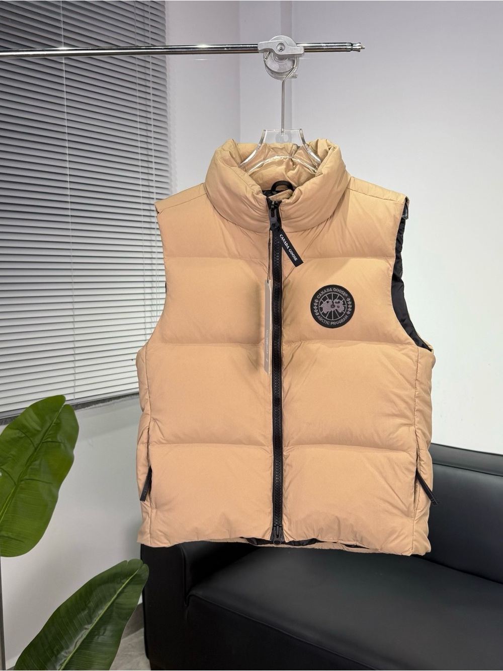 Canada Goose Men's Puffer Vest in Tan with Black Trim